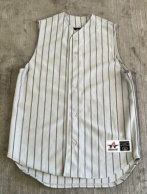 Alleson Gray/Blue Pinstripe Mesh Baseball Shirt Sleeveless Jersey Youth Large